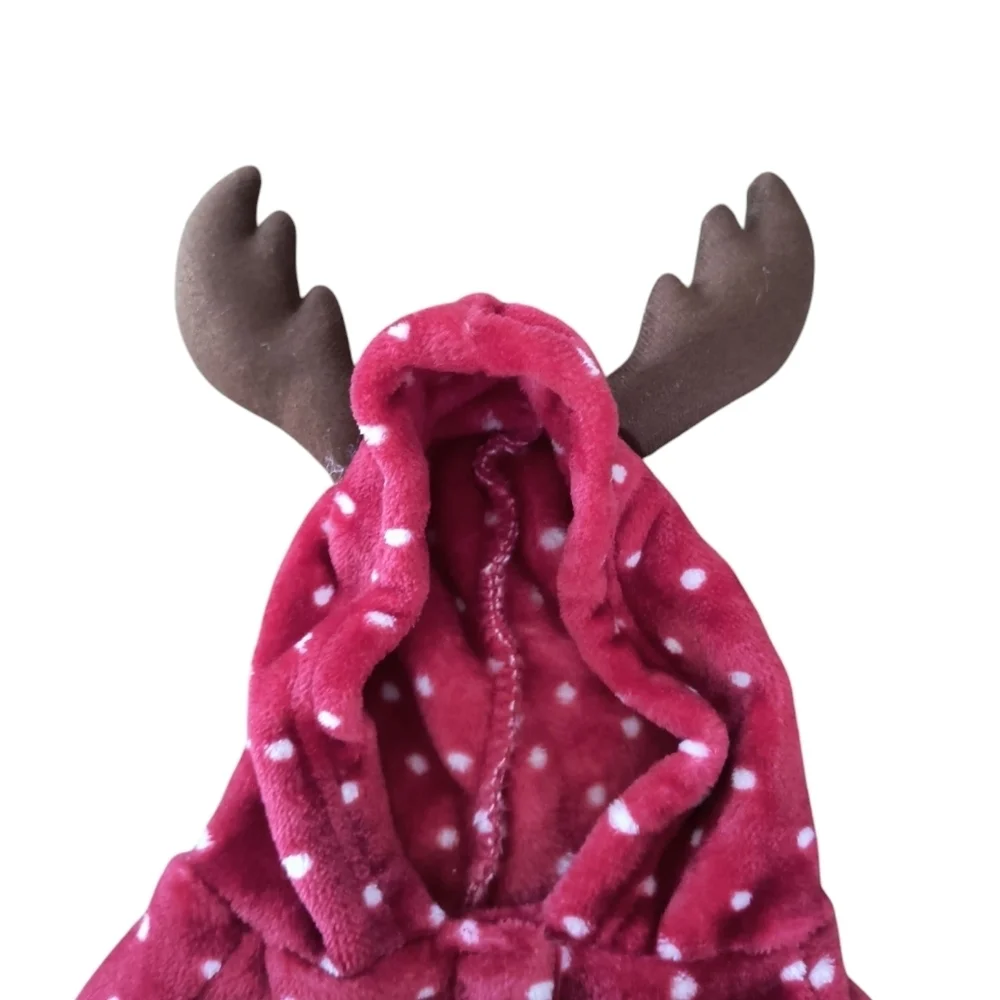 NWT LuvGear Red Polka Dot Dog Hoodie with Antlers Pajamas Size M